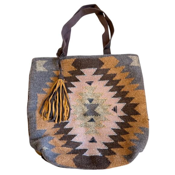 Aztec Print Woven Saddle Blanket Tote Bag Purse South Western Bohemian Boho - Picture 6 of 7